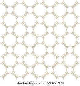 Golden vector geometric seamless pattern. Abstract floral ornamental background, repeat tiles, diamonds, stars, grid, net, lattice. Abstract white and gold ornament texture. Oriental style design