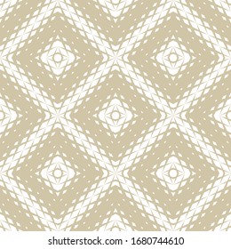 Golden vector geometric seamless pattern with fading rhombuses, diamonds, repeat tiles. Concentric halftone gradient transition effect. Luxury gold and white background. Modern abstract geo texture