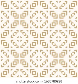 Golden vector geometric seamless pattern. Tribal ethnic motif. Abstract gold texture with squares, triangles, grid, net. Folk style ornament. Modern background. Repeat geo design for decor, print