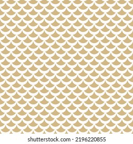 Golden vector geometric seamless pattern in art deco style. Simple abstract gold and white background with curved shapes, fish scale, mesh ornament. Elegant luxury texture. Repeat decorative design