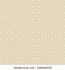 Goldenes, geometrisches, nahtloses Muster mit Linien, Streifen. Stilvolles abstraktes vergoldetes Dekor. Elegante Vintage-Textur mit Diamanten, Sternen, Hombus. Luxuriöser Geohintergrund. Design wiederholen