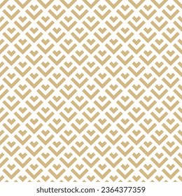 Golden vector geometric seamless pattern with lines, arrows, squares, rhombuses, grid. Luxury abstract white and gold graphic ornament. Modern minimal background texture. Elegant repeat geo design