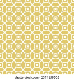 Patrón geométrico sin soldadura de vector dorado con rejilla redondeada, malla, entramado, círculos, cuadrados, baldosas repetidas, líneas curvas. Sencillo fondo de oro y blanco abstracto. Textura de adorno vectorial de lujo