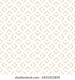 Golden vector geometric seamless pattern with lines, arrows, grid, lattice. Stylish minimal abstract gold and white graphic ornament. Luxury modern minimalist background texture. Simple repeat design