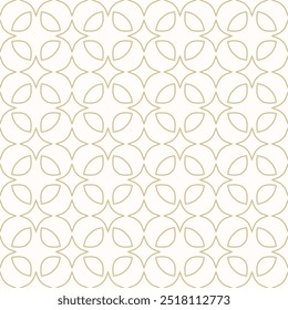 Vetor dourado padrão geométrico sem emenda em estilo oriental. Delicado ornamento geométrico branco e dourado. Abstrato fundo linear mínimo com formas florais, folhas, diamantes. Design de repetição simples