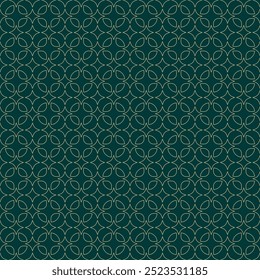 Golden vector geometric seamless pattern in oriental style. Delicate dark green and gold ornament. Abstract minimal linear background with floral shapes, leaves, diamonds. Simple luxury geo design