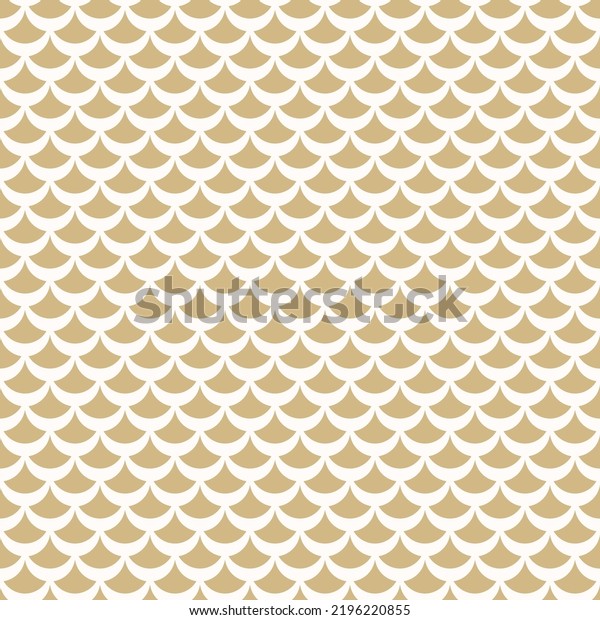 Golden vector geometric seamless pattern in art\
deco style. Simple abstract gold and white background with curved\
shapes, fish scale, mesh ornament. Elegant luxury texture. Repeat\
decorative design