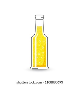 golden vector glass bottle of beer with froth on white background