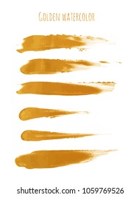 Golden vector hand paint ink texture background, watercolor dry brush stains, strokes, spots, smudge isolated on white. Abstract mixed fluid art. Illustration for wedding invitation, greeting card.