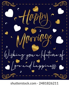 Golden vector happy marriage wishing words text design, Isolated happy marriage wish for married couple.