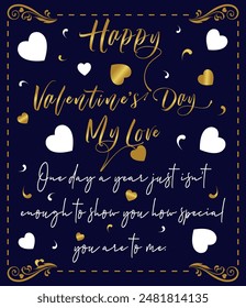 Golden vector happy valentine day my love wishing words design, Isolated luxury happy valentine day wish for love.