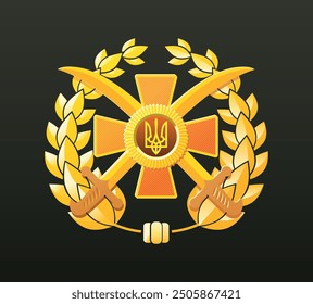 Icono de Vector dorado de las Fuerzas Armadas de Ucrania. Chevron de las Fuerzas Armadas de Ucrania. Logo de las Fuerzas Armadas de Ucrania