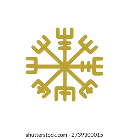 A golden vector illustration of the ?�gishj?�lmur or Helm of Awe an Icelandic magical stave for protection and victory isolated on a white background.