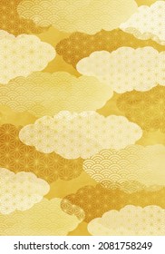 Golden vector illustration of Japanese pattern clouds