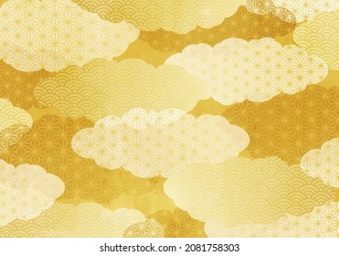 Ilustración vectorial dorada de nubes de patrones japonesas