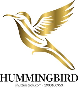 Golden Vector illustration on a white background of flying hummingbird. Suitable for making logos.	