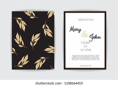 Golden Vector invitation with floral elements. Luxury ornament template