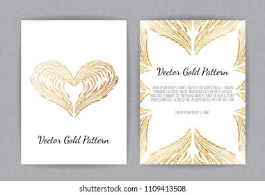 Golden Vector invitation with floral elements. Luxury ornament template