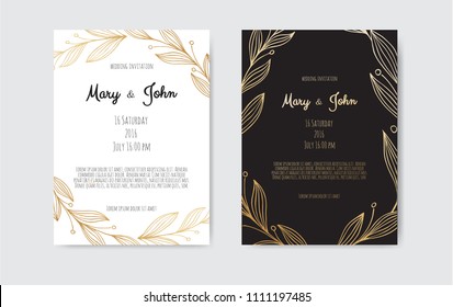 Golden Vector invitation with floral elements. Luxury ornament template