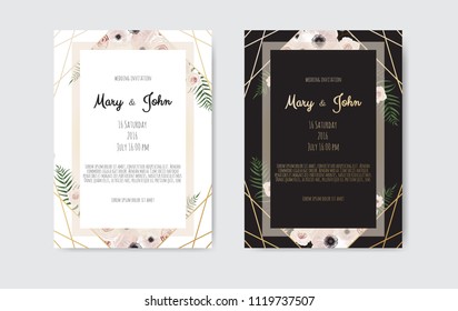 Golden Vector invitation with floral elements. Luxury ornament template