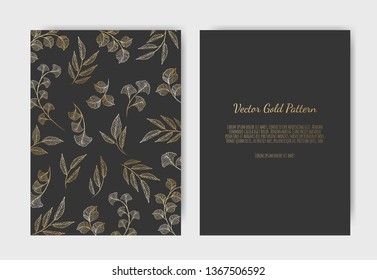 Golden Vector invitation with floral elements. Luxury ornament template. greeting card, invitation design background