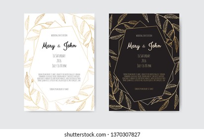 Golden Vector invitation with floral elements. Luxury ornament template