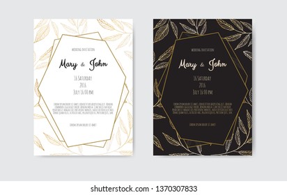 Golden Vector invitation with floral elements. Luxury ornament template