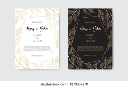 Golden Vector invitation with floral elements. Luxury ornament template