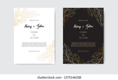 Golden Vector invitation with floral elements. Luxury ornament template. greeting card, invitation design background