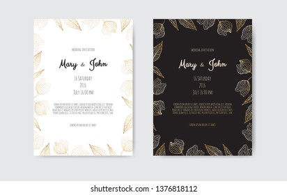 Golden Vector invitation with floral elements. Luxury ornament template. greeting card, invitation design background