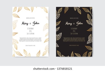 Golden Vector invitation with floral elements. Luxury ornament template. greeting card, invitation design background