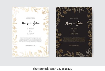 Golden Vector invitation with floral elements. Luxury ornament template. greeting card, invitation design background