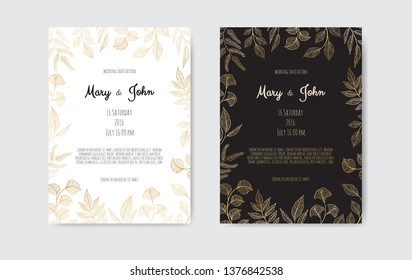 Golden Vector invitation with floral elements. Luxury ornament template. greeting card, invitation design background