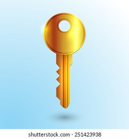 Golden vector key icon. Concept illustration for real estate, construction or insurance agency. 