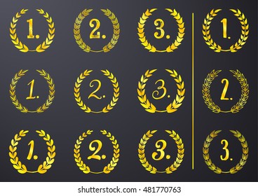 Golden vector laurel wreaths first second third place