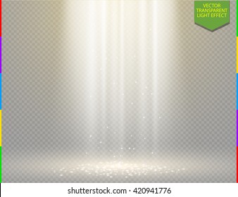 Golden Vector Light Effect On Transparent Background. Glow Ray And Sparkling Scene Design. Shining Sparks In Air