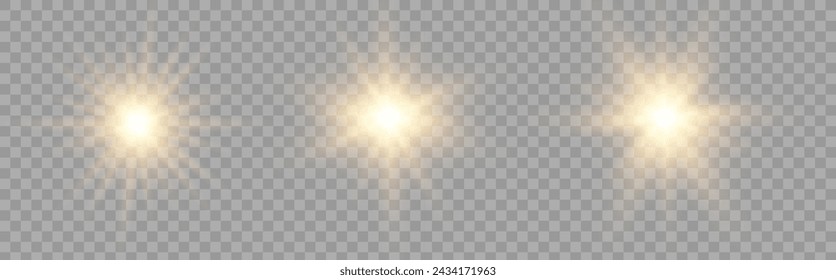 Golden vector light with glare. This image depicts the sun, sun rays, dawn, and glare. The gold flare and glare from the flare PNG image.