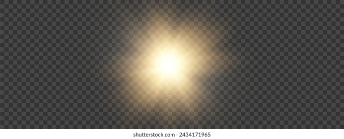 Golden vector light with glare. This image depicts the sun, sun rays, dawn, and glare. The gold flare and glare from the flare PNG image.