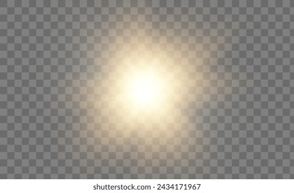 Golden vector light with glare. This image depicts the sun, sun rays, dawn, and glare. The gold flare and glare from the flare PNG image.