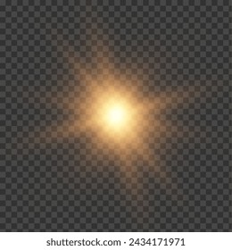 Golden vector light with glare. This image depicts the sun, sun rays, dawn, and glare. The gold flare and glare from the flare PNG image.