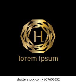Golden vector logo design template letter H