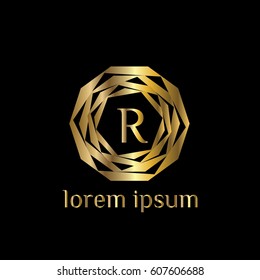 Golden vector logo design template letter R