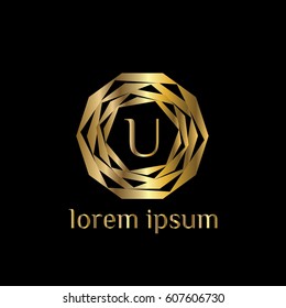 Golden vector logo design template letter U