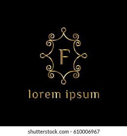 Golden vector logo design template letter F