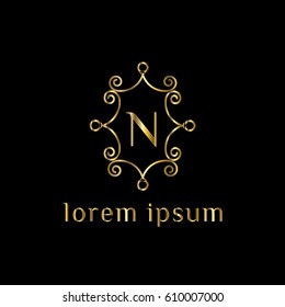 Golden vector logo design template letter N