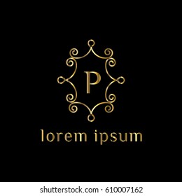 Golden vector logo design template letter P