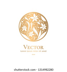 Golden vector logo. Elegant, classic vector. Can be used for jewelry, beauty and fashion industry. Great for emblem, monogram, invitation, flyer, menu, brochure, background, or any desired idea.
