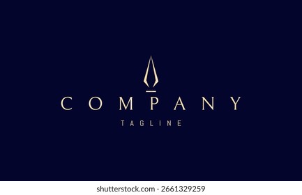 Um logotipo vetorial dourado com uma imagem abstrata uma pena de tinta em forma de ponta de lança, mesclando as ideias de escrita.