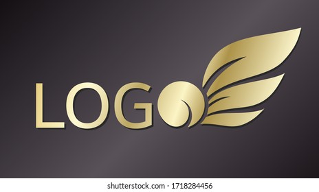 Goldenes Vektorlogo auf dunklem Hintergrund, bestehend aus dem Logo der Inschrift, wobei der letzte Buchstabe die Form einer Frucht mit Blättern hat