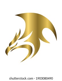 Golden vector logo of phoenix. It shows power and strength.	